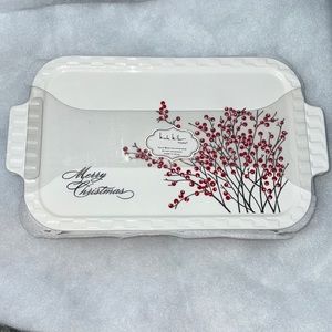 COPY - Nicole Miller Home Merry Christmas casserole dish cranberry tree with Me…